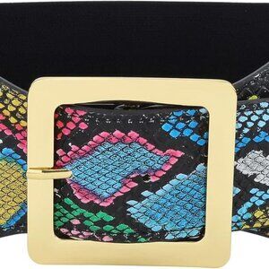 Snakeskin PU Leather Wide Elastic Belt for Women Dress Waist Cinch
